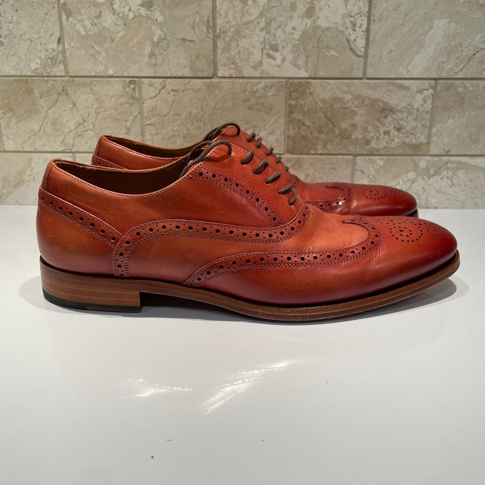 Taft Handcrafted in Spain Men Leather Wingtip Oxford Brogue Shoes Cognac Size 41